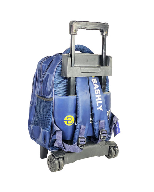 3D Print Superhero Boys Trolley Backpack – Navy Blue Rolling School Bag with Cartoon Design