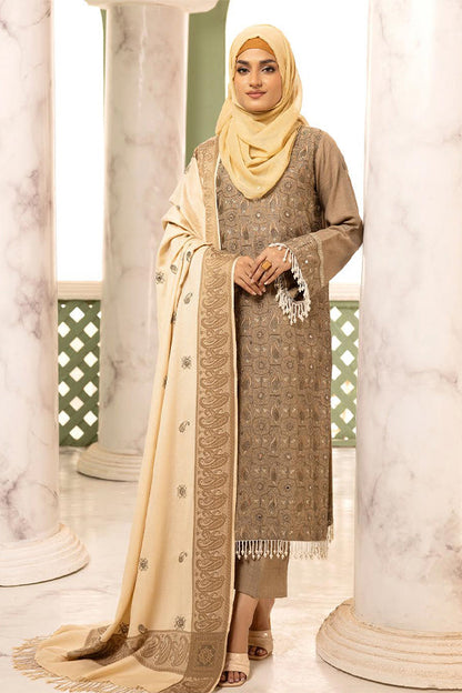 Gul e Zarki 3pc Embroidered Whool Touch Pashmina with Kingarri Shawl by Riaz art