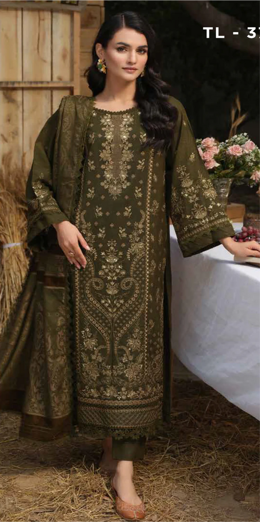 Tehzeeb Embroidered Leather Peach Collection With Embroidered Velvet Jacquard - Winter