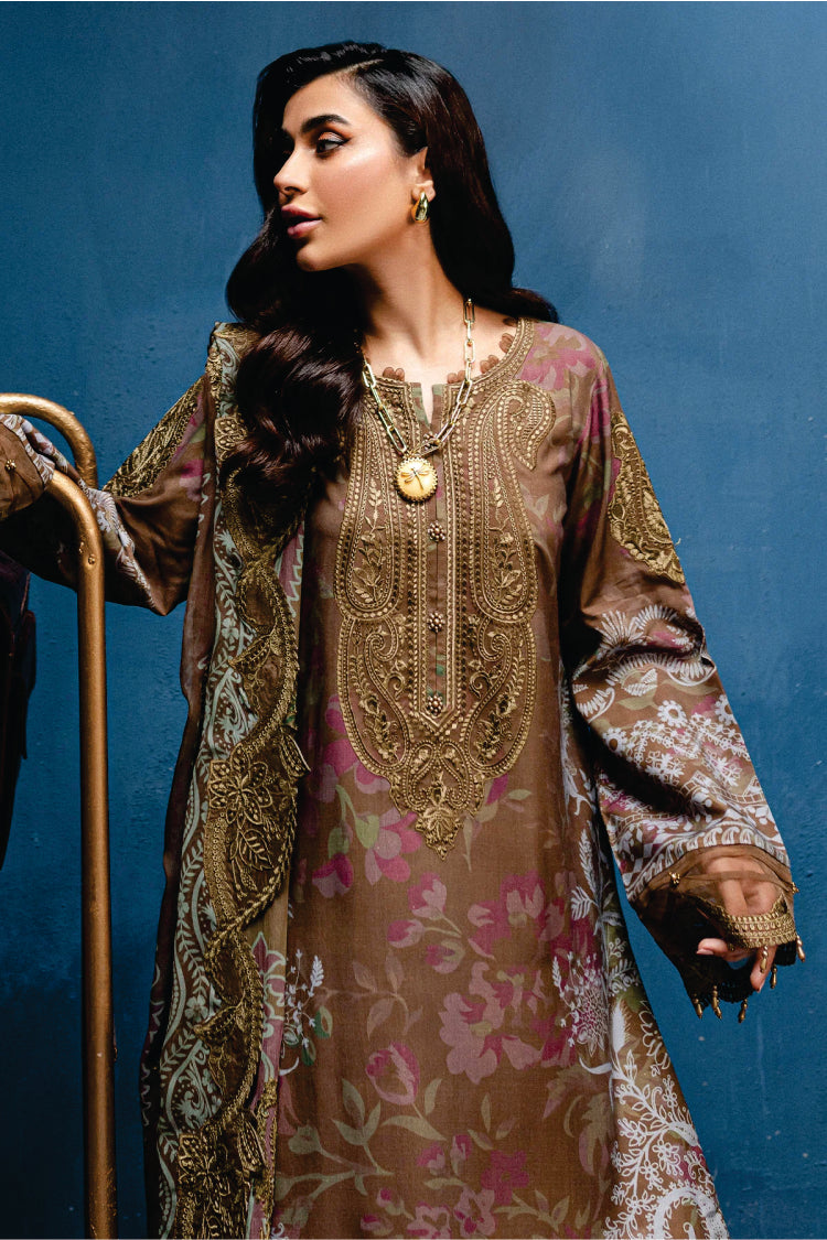 Nureh Embroidered Unstitched Printed Slub Linen Suit - Winter