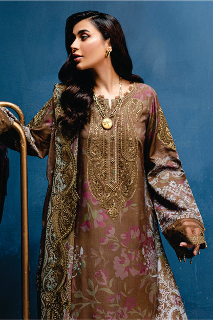 Nureh Embroidered Unstitched Printed Slub Linen Suit - Winter