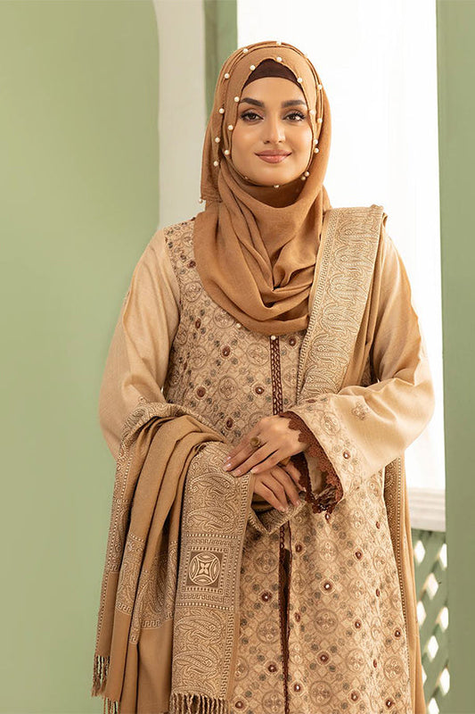 Gul e Zarki 3pc Embroidered Whool Touch Pashmina with Kingarri Shawl by Riaz art
