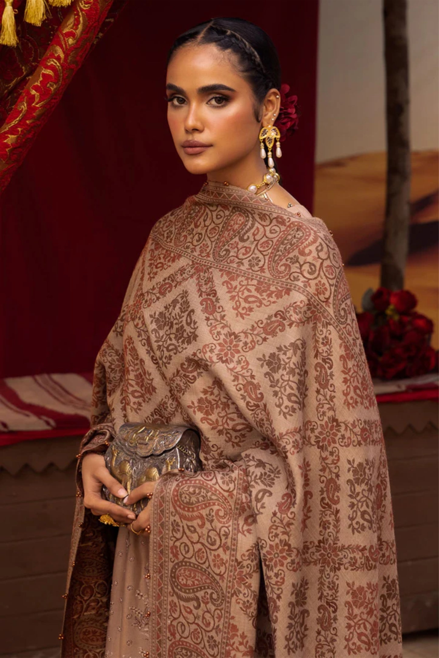 Nureh 3pc EMBROIDERED DHANAK with WOOL SHAWL Suit - Winter