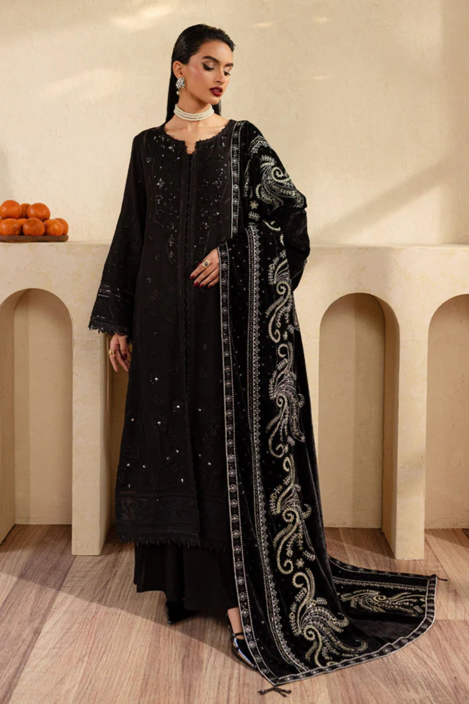 NUREH UNSTITCHED VELVET SHAWL SUIT - WINTER