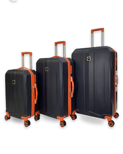 Black & Orange Hard Shell Luggage Set – Stylish Spinner Trolleys with TSA Lock