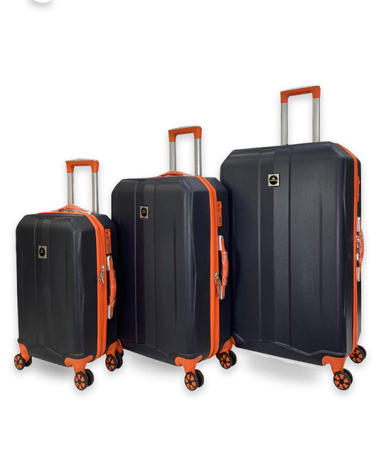 Black & Orange Hard Shell Luggage Set – Stylish Spinner Trolleys with TSA Lock