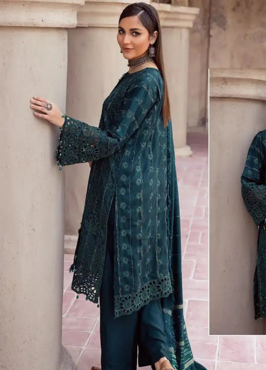 Mahees by Riaz Arts Embroidered Leather Peach Suits Unstitched 3 Piece - Winter Collection