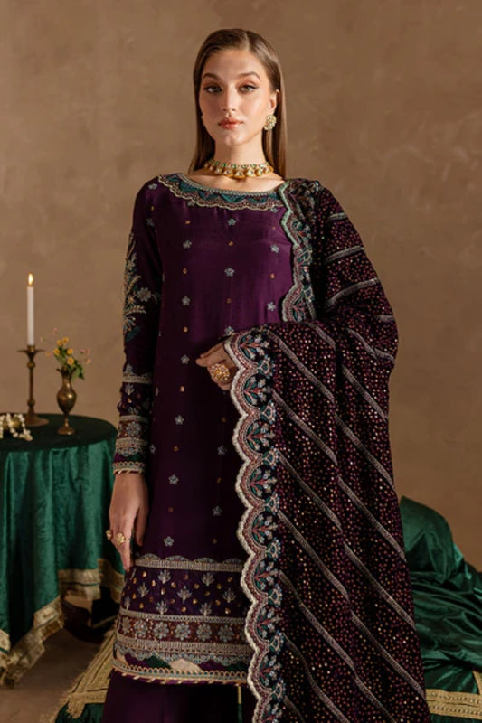 Marjjan Velvet Embroidered 3 Piece Suit - Winter