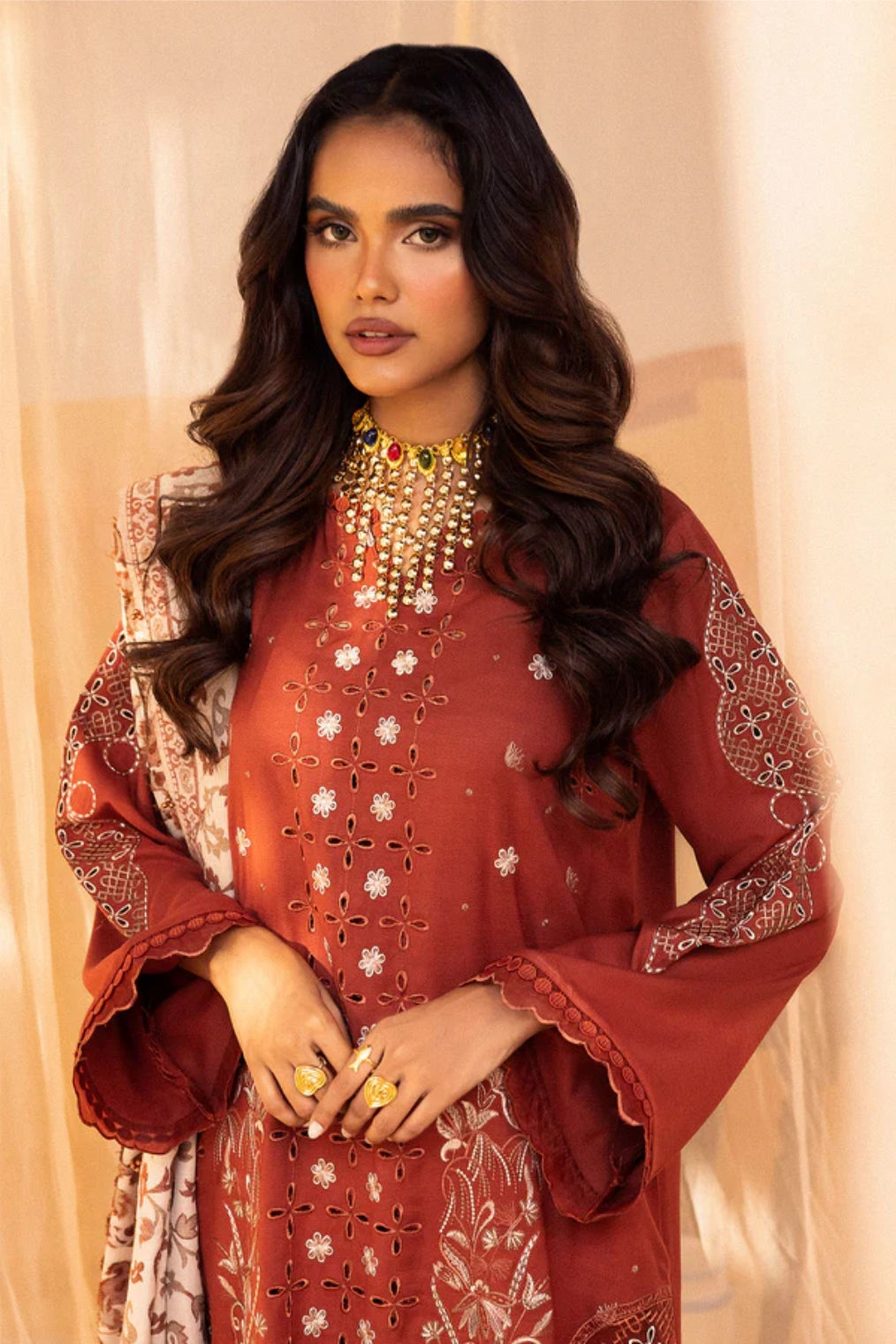 Nureh 3pc EMBROIDERED DHANAK with WOOL SHAWL Suit - Winter