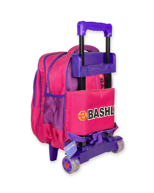3D Print Girls Trolley Backpack – Pink & Purple Rolling School Bag with Cartoon Design