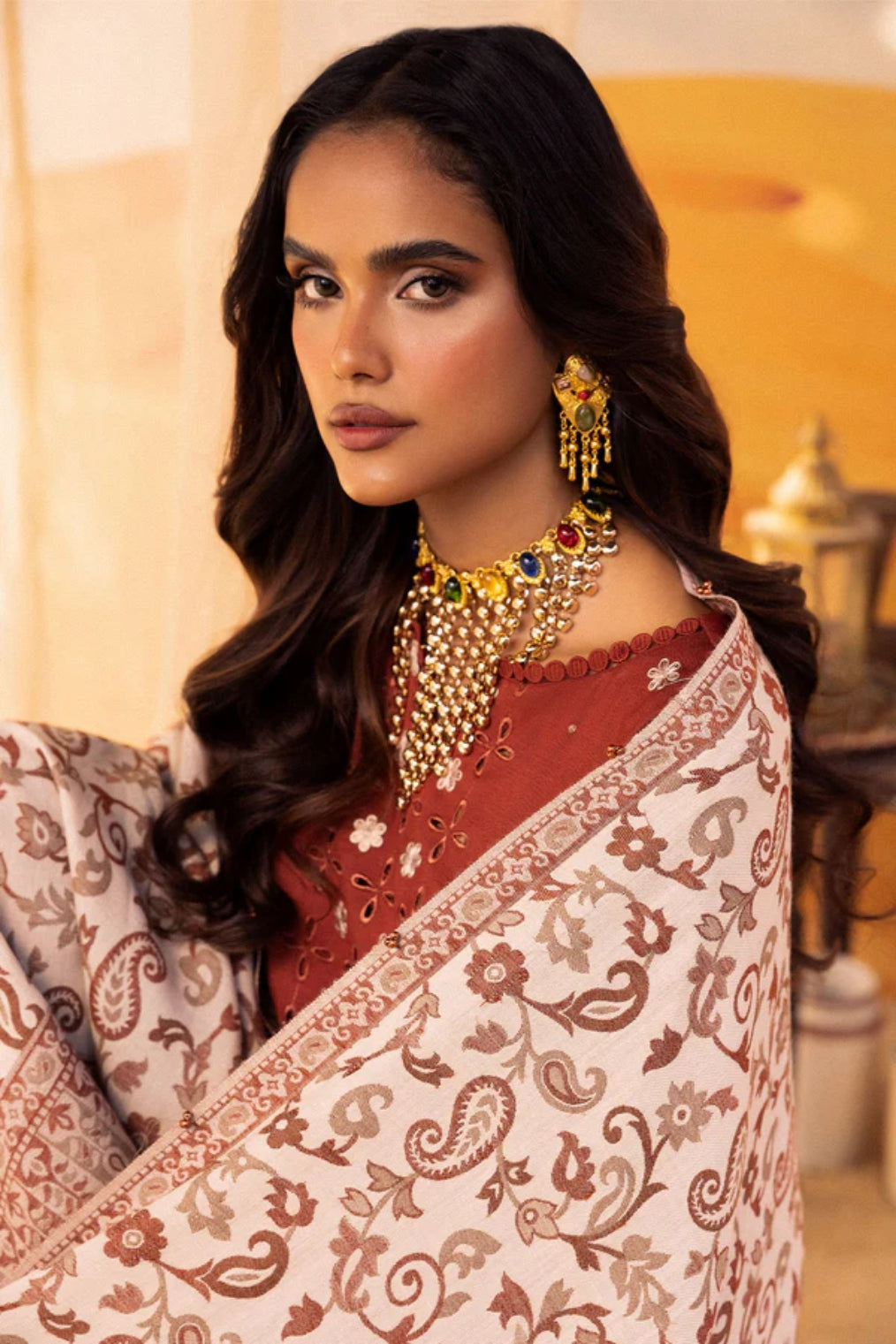 Nureh 3pc EMBROIDERED DHANAK with WOOL SHAWL Suit - Winter