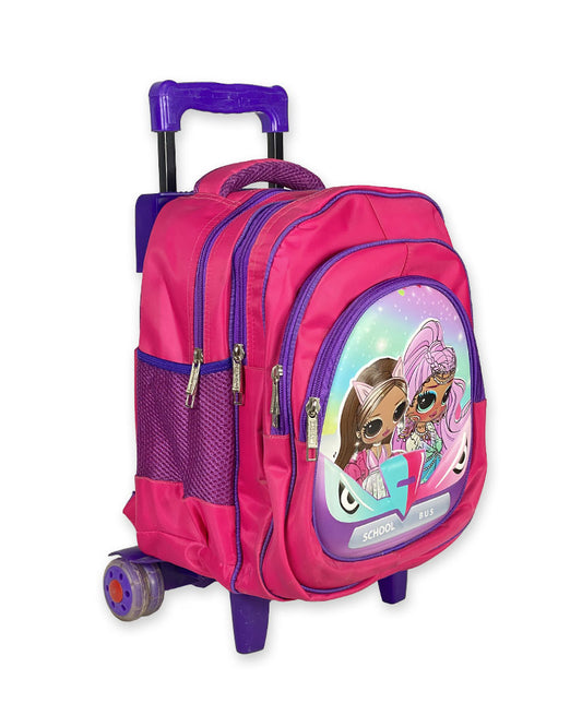 3D Print Girls Trolley Backpack – Pink & Purple Rolling School Bag with Cartoon Design