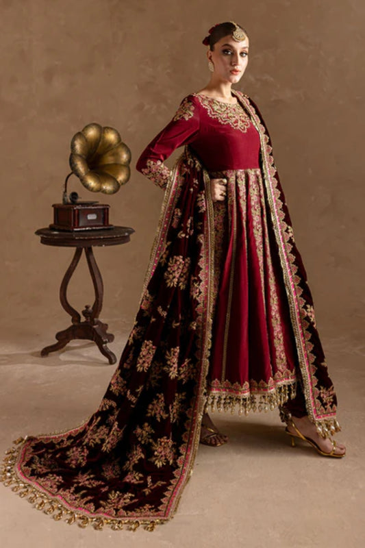 Marjjan Velvet Embroidered 3 Piece Suit - Winter