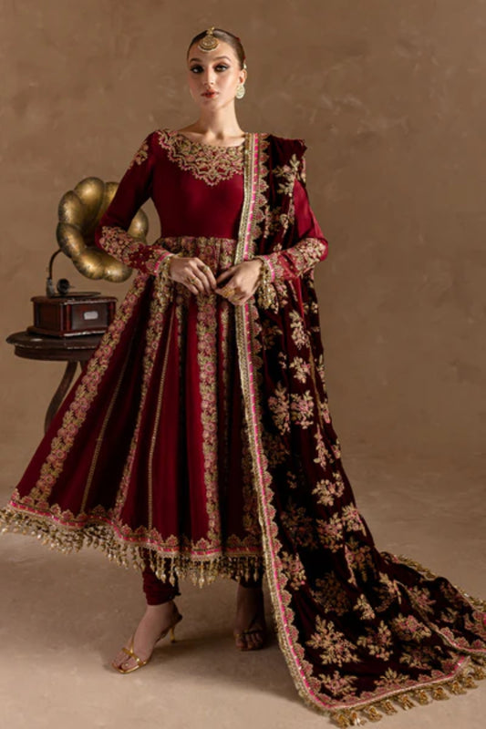 Marjjan Velvet Embroidered 3 Piece Suit - Winter