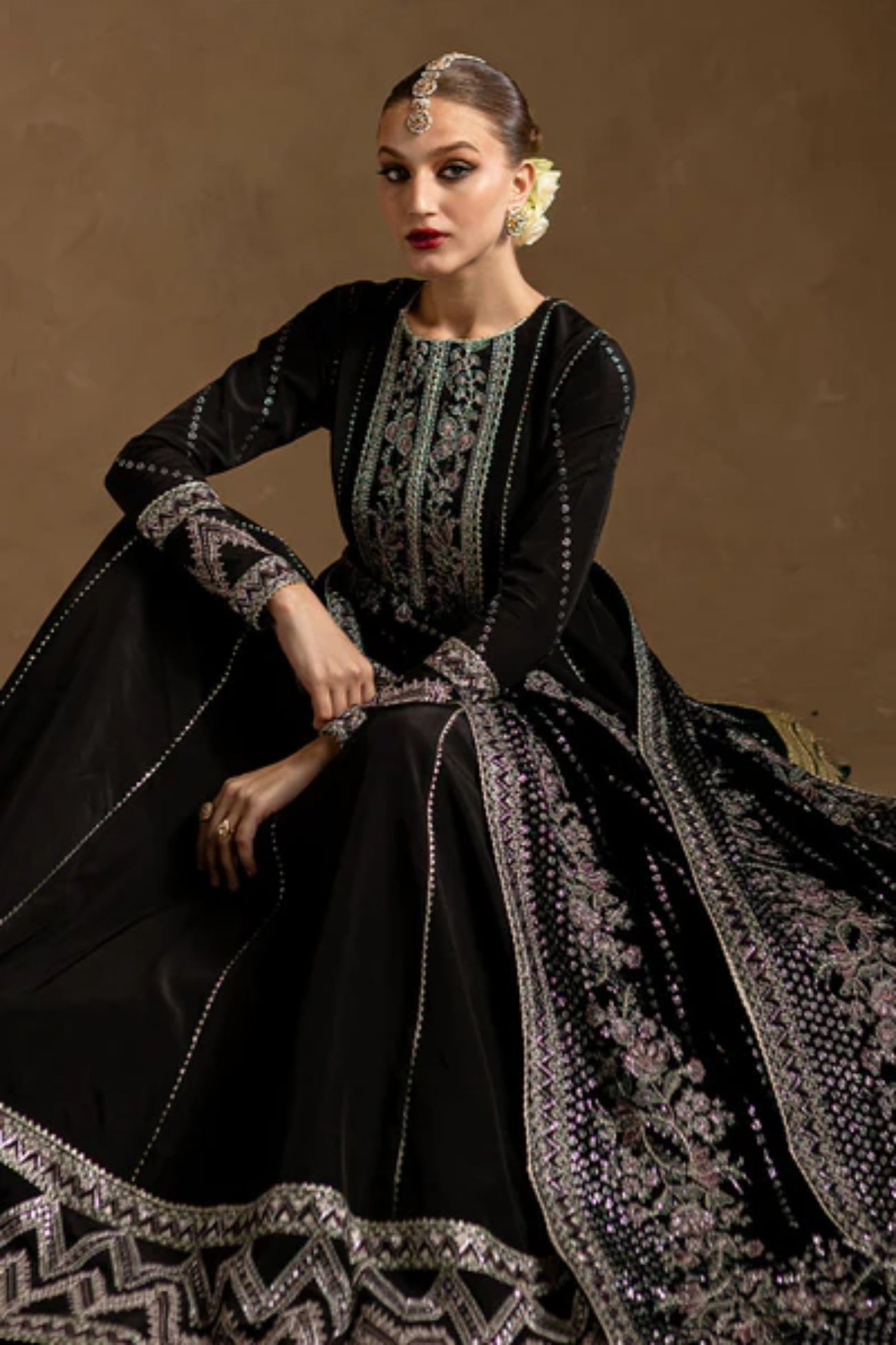 Marjjan Velvet Embroidered 3 Piece Suit - Winter