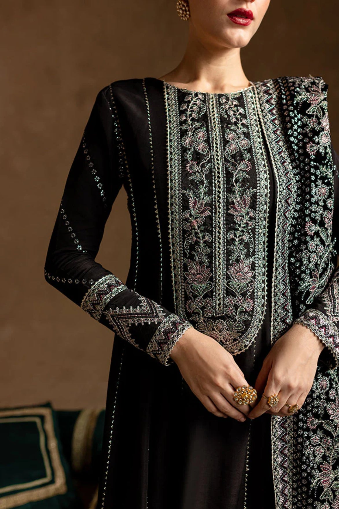 Marjjan Velvet Embroidered 3 Piece Suit - Winter