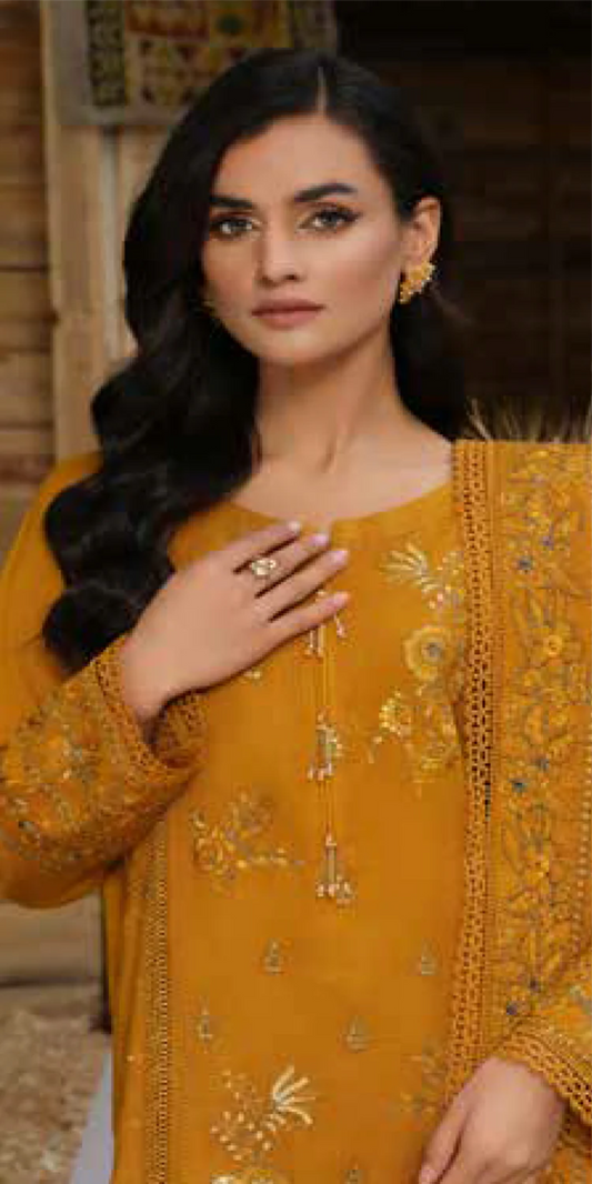 Tehzeeb Embroidered Leather Peach Collection With Embroidered Velvet Jacquard - Winter
