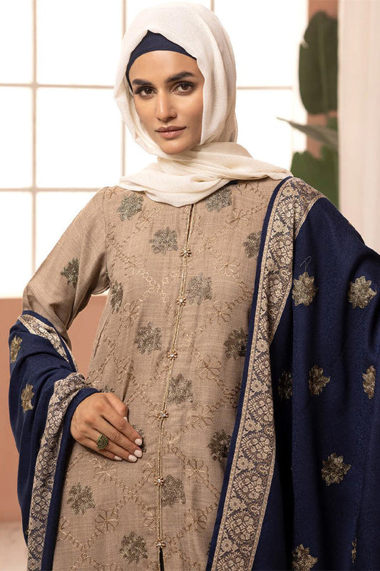 Gul e Zarki 3pc Embroidered Whool Touch Pashmina with Kingarri Shawl by Riaz art