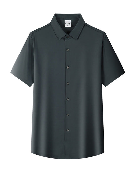 Summer Men Solid Color Short Sleeve Loose Single Breasted Casual Shirt