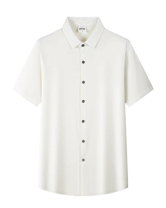 Summer Men Solid Color Short Sleeve Loose Single Breasted Casual Shirt