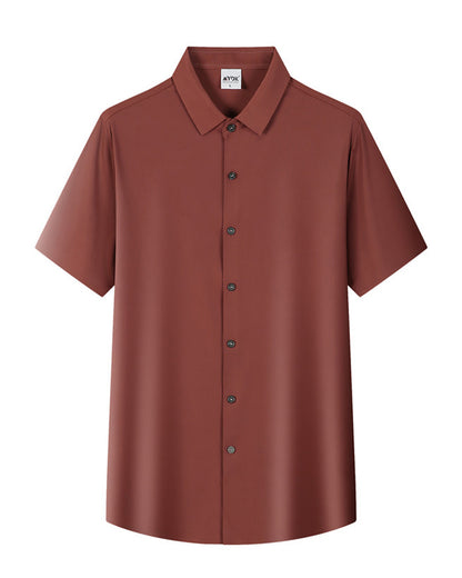 Summer Men Solid Color Short Sleeve Loose Single Breasted Casual Shirt