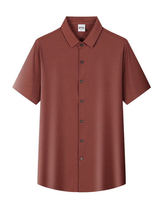 Summer Men Solid Color Short Sleeve Loose Single Breasted Casual Shirt