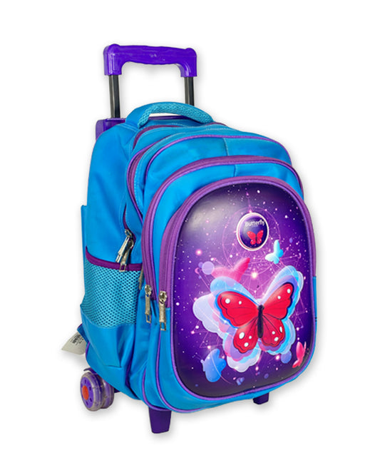 3D Butterfly Print Girls Rolling Backpack Trolley Bags